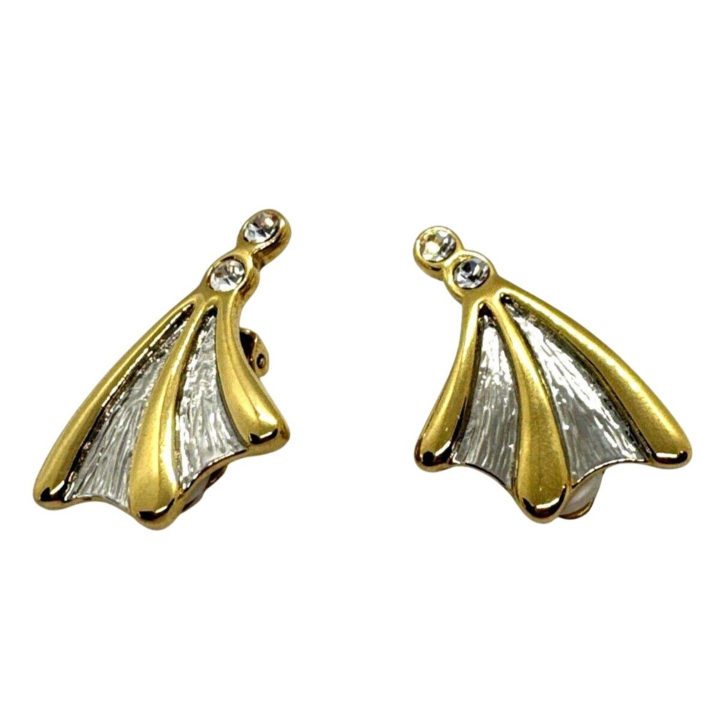 Vintage Rhinestone Gold and Silver Tone Clip On Earrings 1960s Whimsical